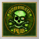 St Patrick's Day Pirate Pub Skull Art Print Poster