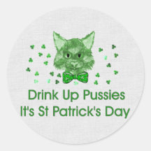 St Patrick's Day Scrapper Cat Round Sticker