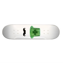 St. Patrick's Day Shamrock Sparkle Hat & Moustache Skate Boards