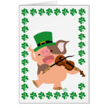 St Patrick's Day violinist pig greeting card