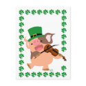 St Patrick's Day violinist pig postcard
