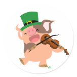 St Patrick's Day violinist pig round sticker