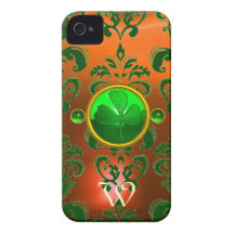 ST PATRICK'S SHAMROCK ORANGE GREEN DAMASK MONOGRAM iPhone 4 CASE