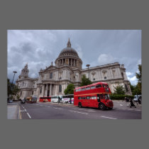 St Paul's Cathedral London England and red bus posters