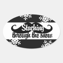 Staching through the snow oval sticker