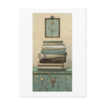 stack of books postcard