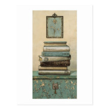 stack of books postcard