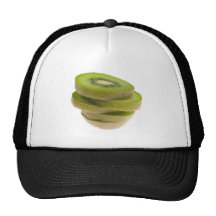 Stack of sliced kiwi fruit mesh hat