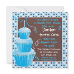 Stacked Cupcakes 1st Birthday Party with polkadots Personalized Announcements