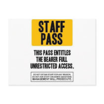 Staff Pass postcards