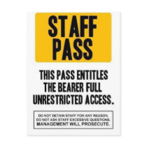 Staff Pass postcards