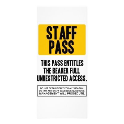 Staff Pass Personalized Rack Card by oskikarhu