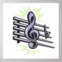 staff treble cleft music note design posters
