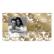 Stag & Doe Ticket Damask Floral Gold White Business Card