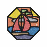Stain Glass Sailboat Scene embroidered shirts