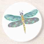 Stained Glass & Abalone Shell Dragonfly Beverage Coasters