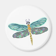 Stained Glass & Abalone Shell Dragonfly Fridge Magnets