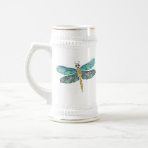 Stained Glass & Abalone Shell Dragonfly Mugs
