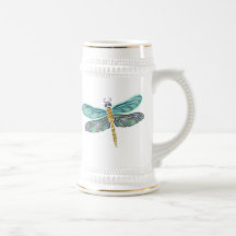 Stained Glass & Abalone Shell Dragonfly Mugs