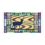 Stained glass deer-in-walnut-on-oak-background photo cards