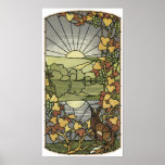 Stained Glass with fox and grapes posters