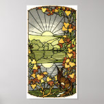 Stained Glass with fox and sun posters