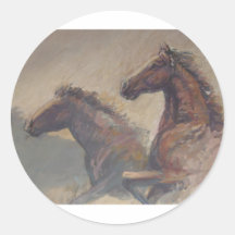 Stallion Duo in Pastels Round Sticker