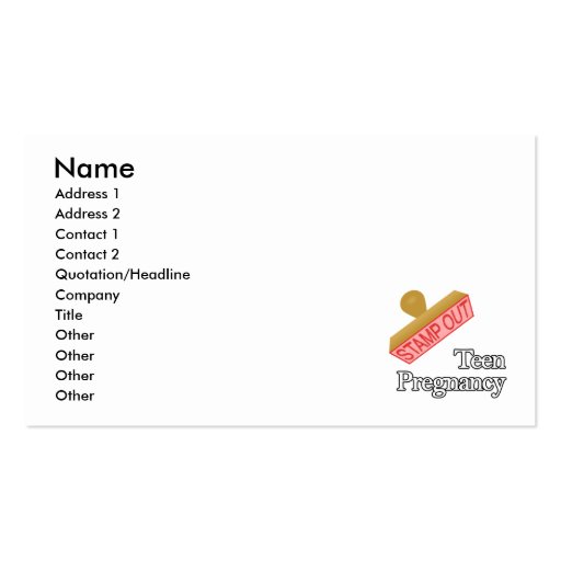 Stamp Out Teen Pregnancy Business Card Template