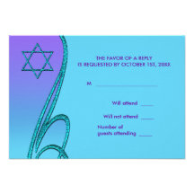 Star of David RSVP Cards Purple Teal Personalised Invitations