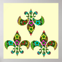Star Patterns on Fleur-de-Lis by Naveen Print