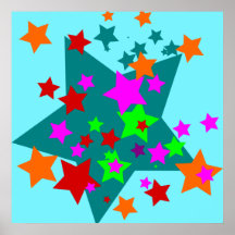 Star Struck Fun Stars Teal Red Pink Lime Orange Print