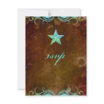 Star Wedding Reply Card Vintage Brown Blue