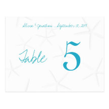 Starfish Aqua Numbers Reception Table Cards Postcards
