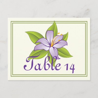 Stargazer lily lilac purple wedding table number postcards by weddings