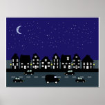 Starlit Street At Night Illustration Poster posters