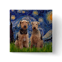 Starry Night - Airedale Terriers (two) Buttons