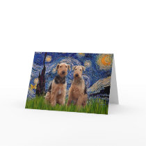 Starry Night - Airedale Terriers (two) Greeting Card