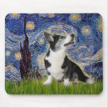 Starry Night - Bi Black Welsh Corgi mousepads
