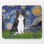 Starry Night - Black and White Cat Mouse Pad