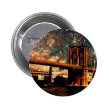 Starry Night Brooklyn Bridge Pinback Buttons