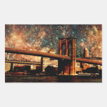 Starry Night Brooklyn Bridge Rectangle Sticker