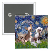 Starry Night - Three HL Chinese Cresteds buttons