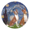 Starry Night - two Basenji's stickers