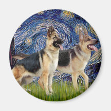 Starry Night - Two German Shepherds Refrigerator Magnets