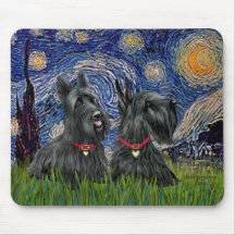 Starry Night - Two Scottish Terriers Mousepad