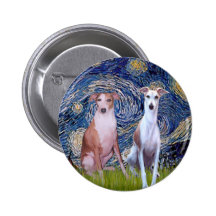 Starry Night - Two Whippets Button