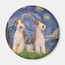 Starry Night - Two Wire Fox Terriers Fridge Magnet