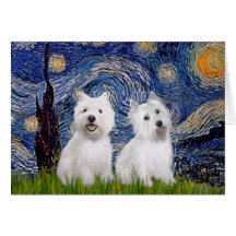 Starry Night - Westies (two) Cards