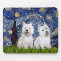 Starry Night - Westies (two) Mouse Pad
