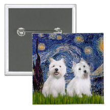 Starry Night - Westies (two) Pinback Buttons